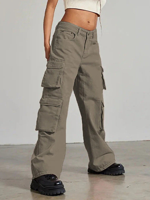 High-waisted multi-pocket straight overalls