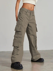 High-waisted multi-pocket straight overalls
