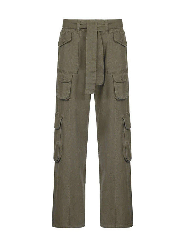 High-waisted multi-pocket straight overalls
