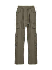 High-waisted multi-pocket straight overalls