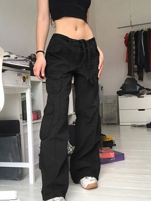 High-waisted multi-pocket straight overalls