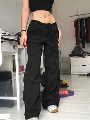 High-waisted multi-pocket straight overalls