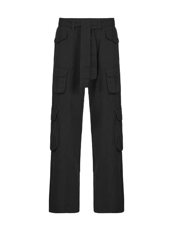 High-waisted multi-pocket straight overalls
