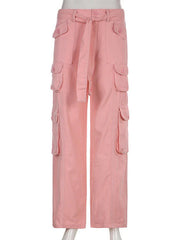 High-waisted multi-pocket straight overalls