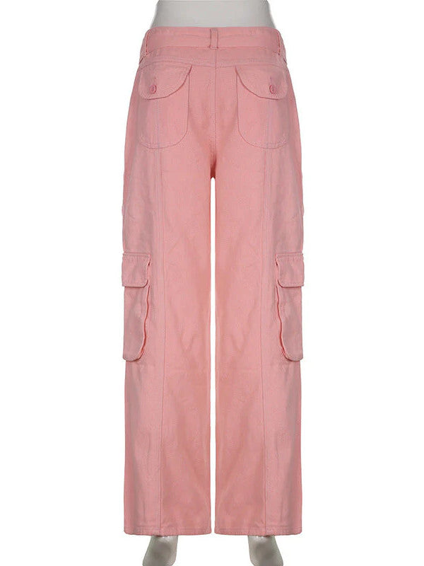 High-waisted multi-pocket straight overalls