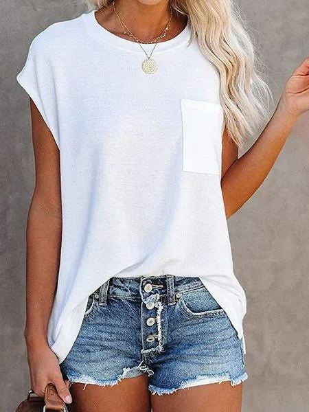 Summer Solid Color Round Neck Short Sleeve T-shirt