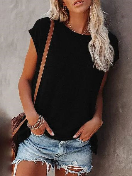 Summer Solid Color Round Neck Short Sleeve T-shirt