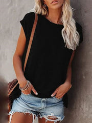 Summer Solid Color Round Neck Short Sleeve T-shirt