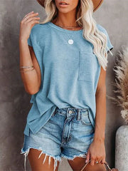 Summer Solid Color Round Neck Short Sleeve T-shirt