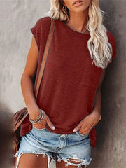 Summer Solid Color Round Neck Short Sleeve T-shirt