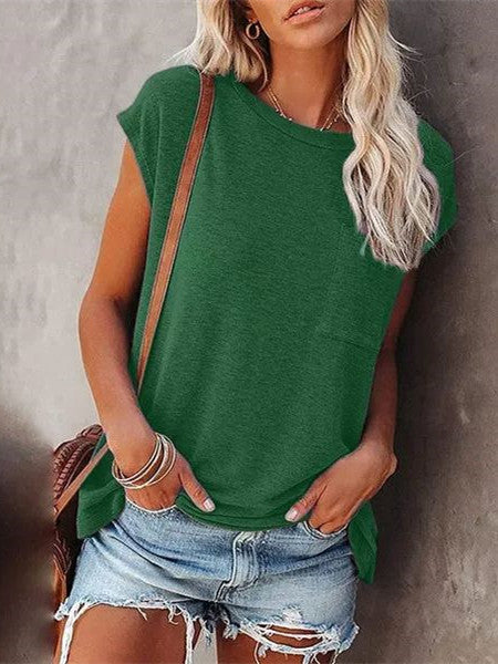 Summer Solid Color Round Neck Short Sleeve T-shirt