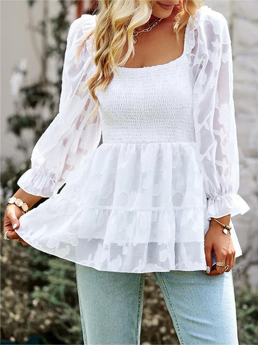 Square Collar Long Top Spring Shirt Female