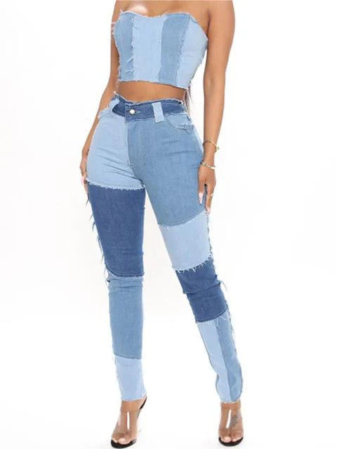 Fashion Color-blocking Skinny Jeans
