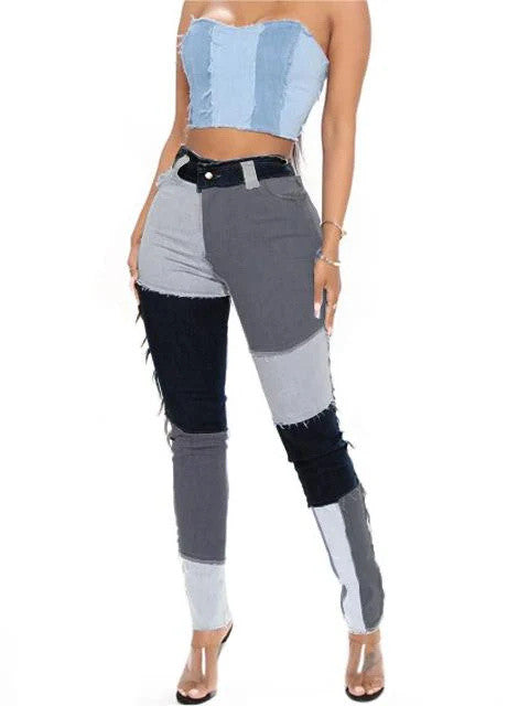 Fashion Color-blocking Skinny Jeans
