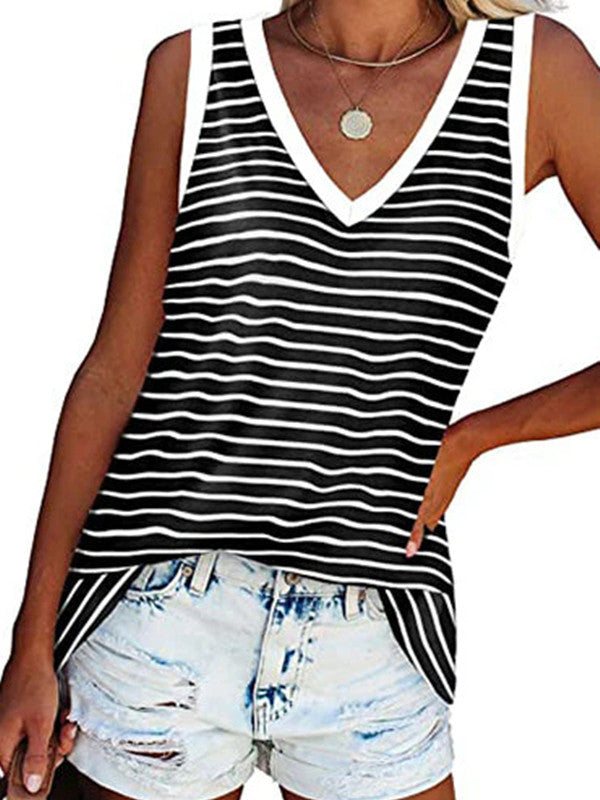 V-neck Splicing Sleeveless T-shirt Female