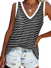 V-neck Splicing Sleeveless T-shirt Female