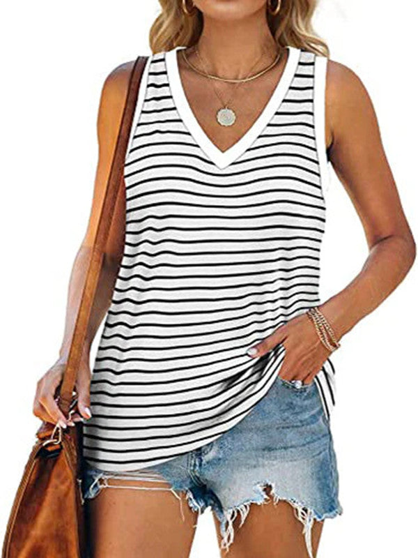 V-neck Splicing Sleeveless T-shirt Female
