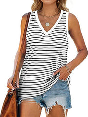 V-neck Splicing Sleeveless T-shirt Female