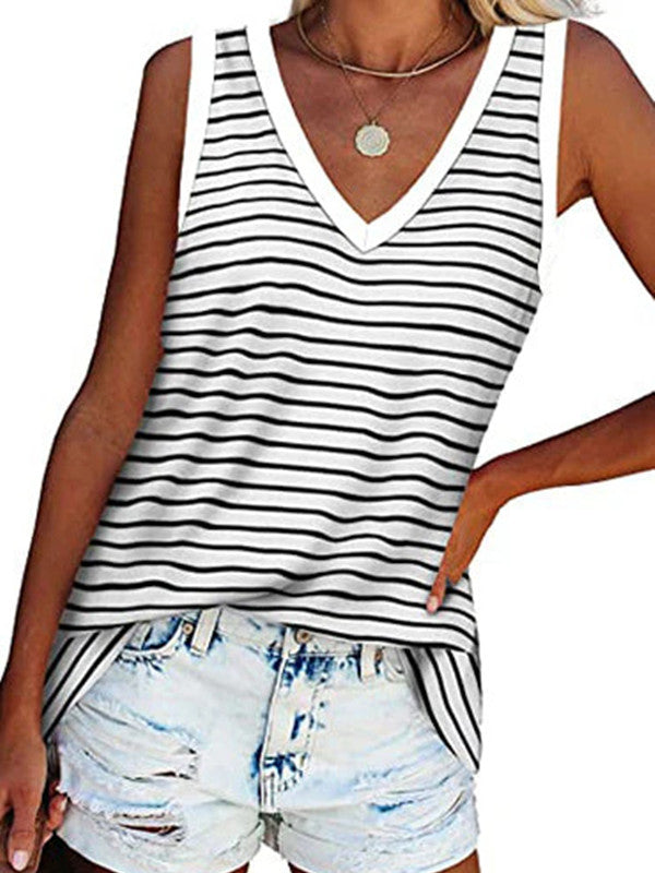 V-neck Splicing Sleeveless T-shirt Female