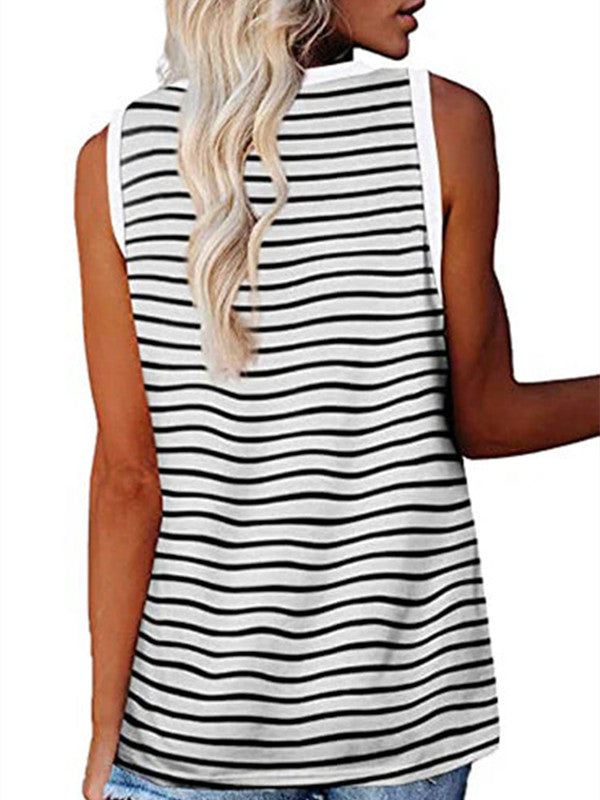 V-neck Splicing Sleeveless T-shirt Female