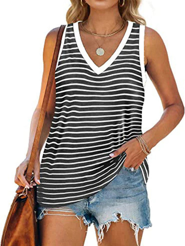 V-neck Splicing Sleeveless T-shirt Female