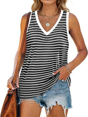 V-neck Splicing Sleeveless T-shirt Female
