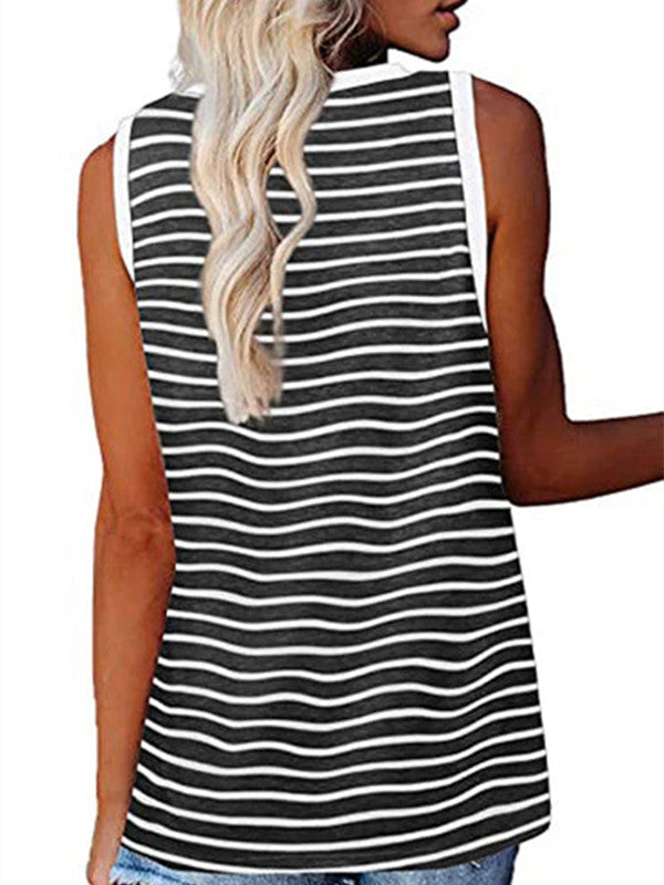 V-neck Splicing Sleeveless T-shirt Female