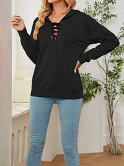Solid Color Long Sleeve With Neckline Tie Hoodie