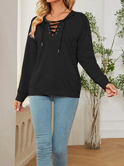 Solid Color Long Sleeve With Neckline Tie Hoodie