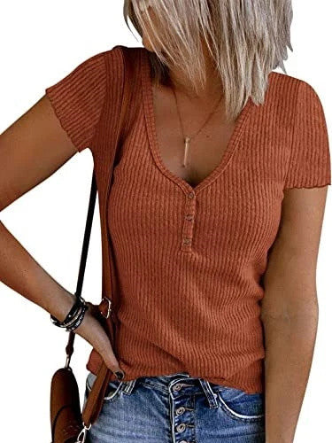 V-neck Button Temperament Short Sleeved Tops