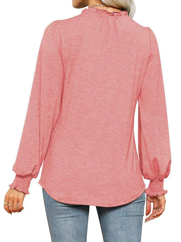 Bubble Long Sleeve V-Neck Loose Casual Tops