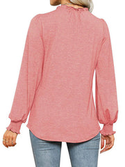 Bubble Long Sleeve V-Neck Loose Casual Tops