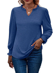 Bubble Long Sleeve V-Neck Loose Casual Tops