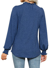 Bubble Long Sleeve V-Neck Loose Casual Tops