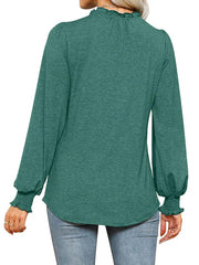 Bubble Long Sleeve V-Neck Loose Casual Tops