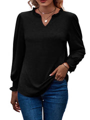 Bubble Long Sleeve V-Neck Loose Casual Tops