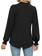 Bubble Long Sleeve V-Neck Loose Casual Tops