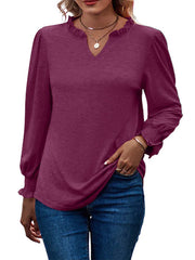 Bubble Long Sleeve V-Neck Loose Casual Tops