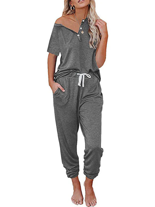 Loose Short-sleeved Button Casual Set