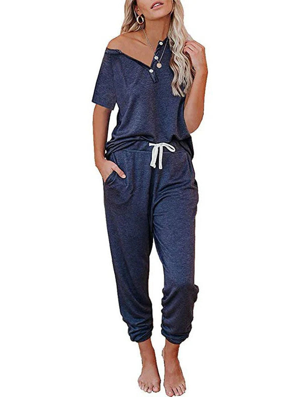Loose Short-sleeved Button Casual Set
