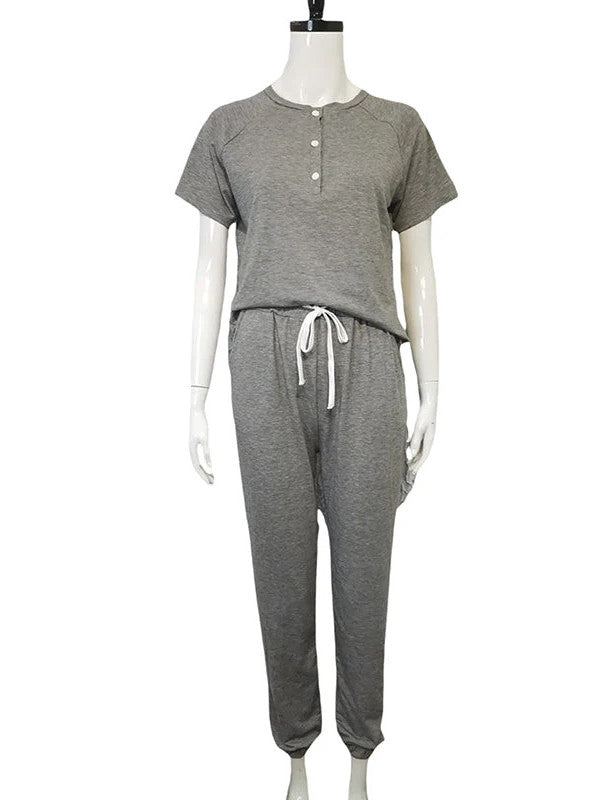 Loose Short-sleeved Button Casual Set