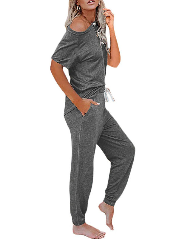 Loose Short-sleeved Button Casual Set