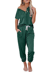 Loose Short-sleeved Button Casual Set