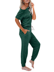 Loose Short-sleeved Button Casual Set