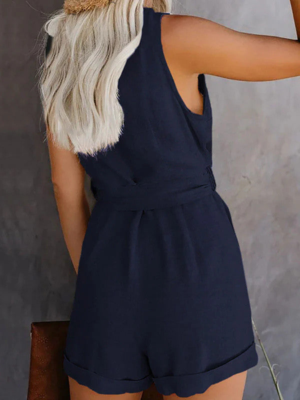 Bow V-neck Sleeveless Rompers
