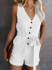 Bow V-neck Sleeveless Rompers