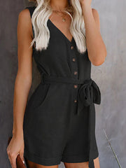 Bow V-neck Sleeveless Rompers