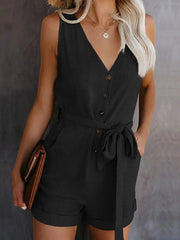 Bow V-neck Sleeveless Rompers