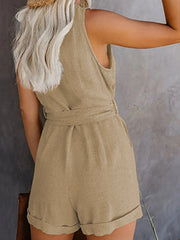 Bow V-neck Sleeveless Rompers