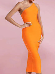 Women's One Shoulder Bandage Midi  Dress